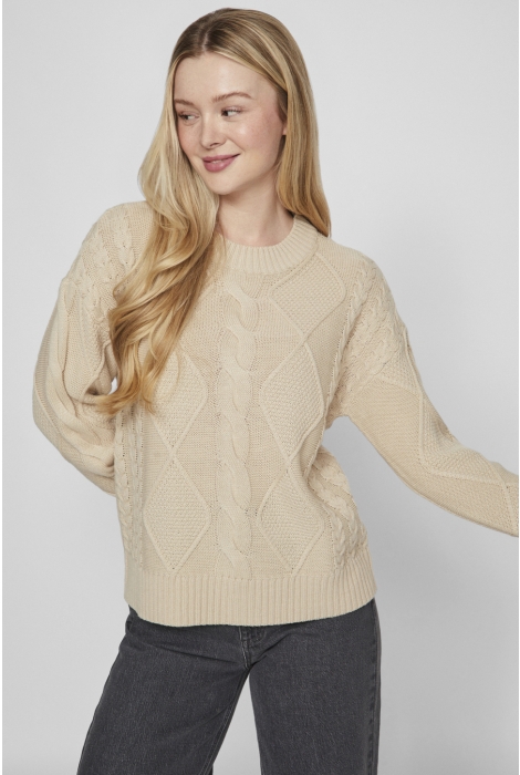 Vila vilou o-neck l/s cable knit top - n