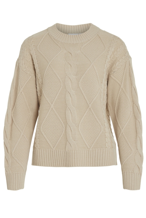 Vila vilou o-neck l/s cable knit top - n