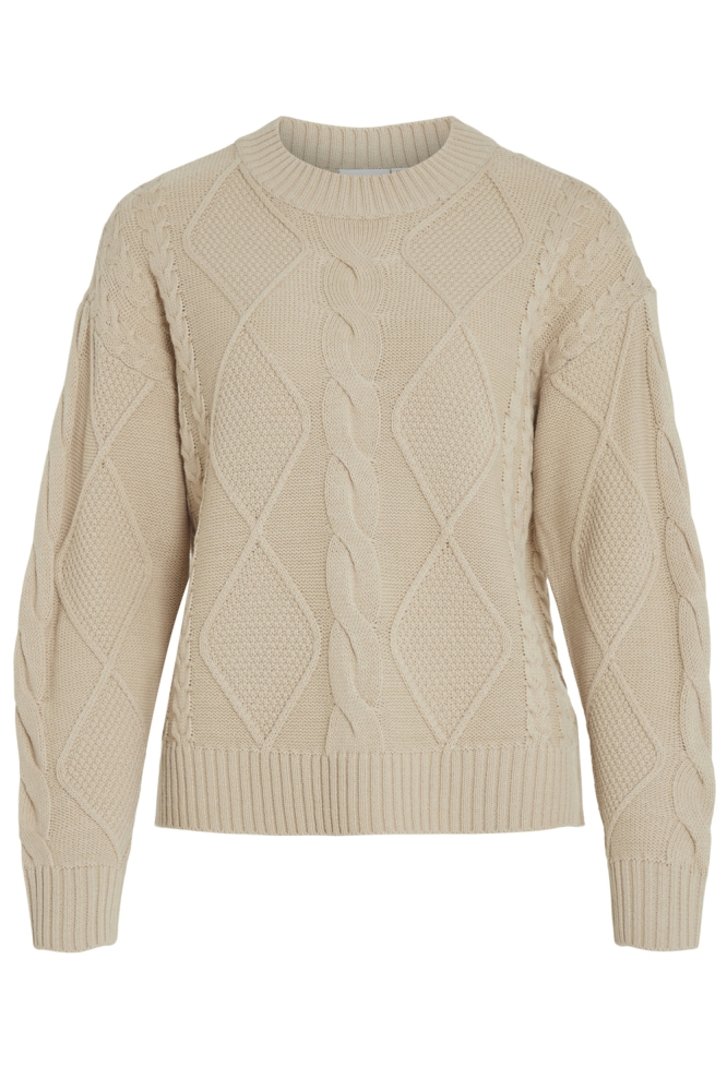 VILOU O-NECK L/S CABLE KNIT TOP - N 14094182 Feather Grey