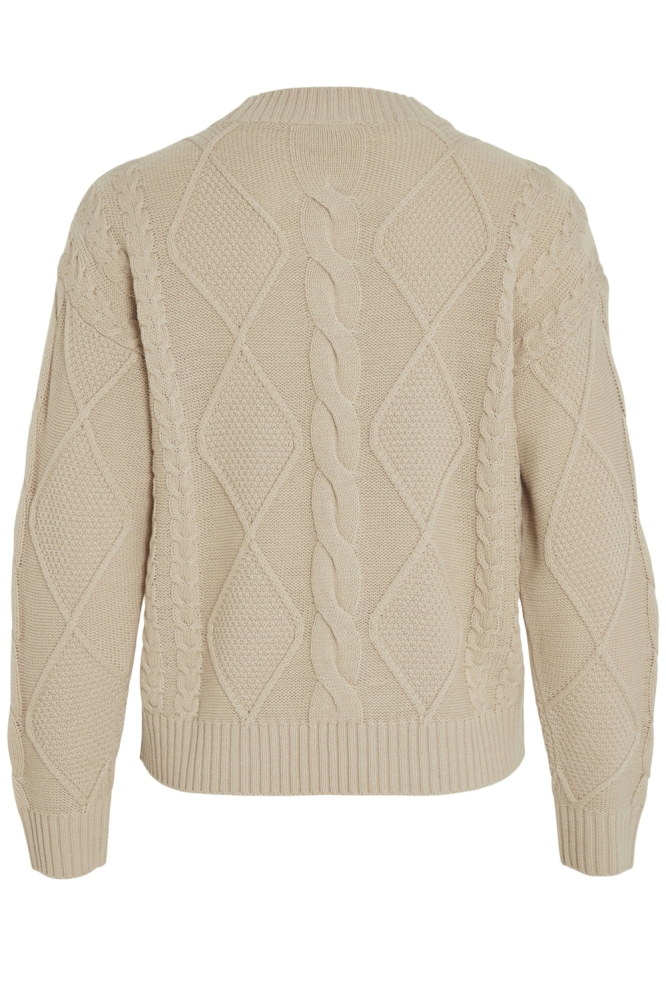 VILOU O-NECK L/S CABLE KNIT TOP - N 14094182 Feather Grey