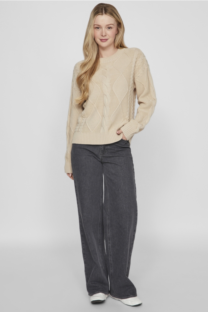 VILOU O-NECK L/S CABLE KNIT TOP - N 14094182 Feather Grey