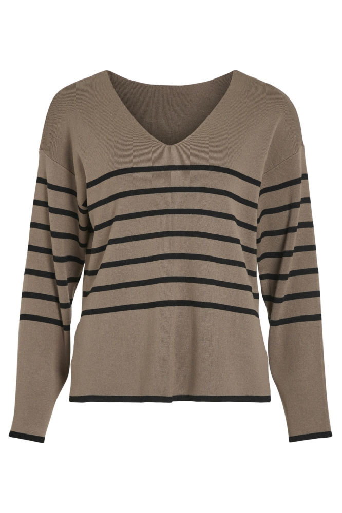 VIOSTRIA V-NECK L/S REV TOP-NOOS 14094190 Fossil/BLACK BEAUTY