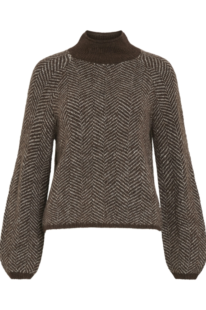 VILORY HIGH NECK L/S KNIT TOP - NOO 14094181 COFFEE BEAN/EGGNOG MEL