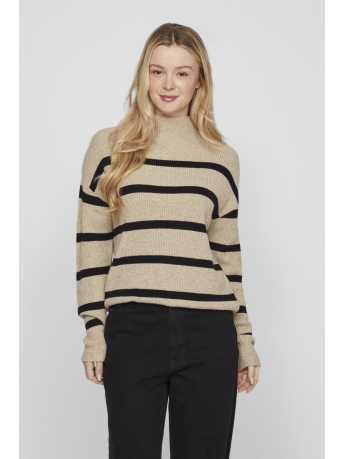 Vila Trui VIRIL MOCKNECK L/S KNIT RIB TOP 2 - NOOS 14091615 NATURAL MELANGE/ BLACK