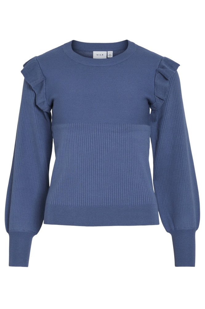 VINEIRA O-NECK L/S RIB KNIT TOP - 14094194 Bijou Blue