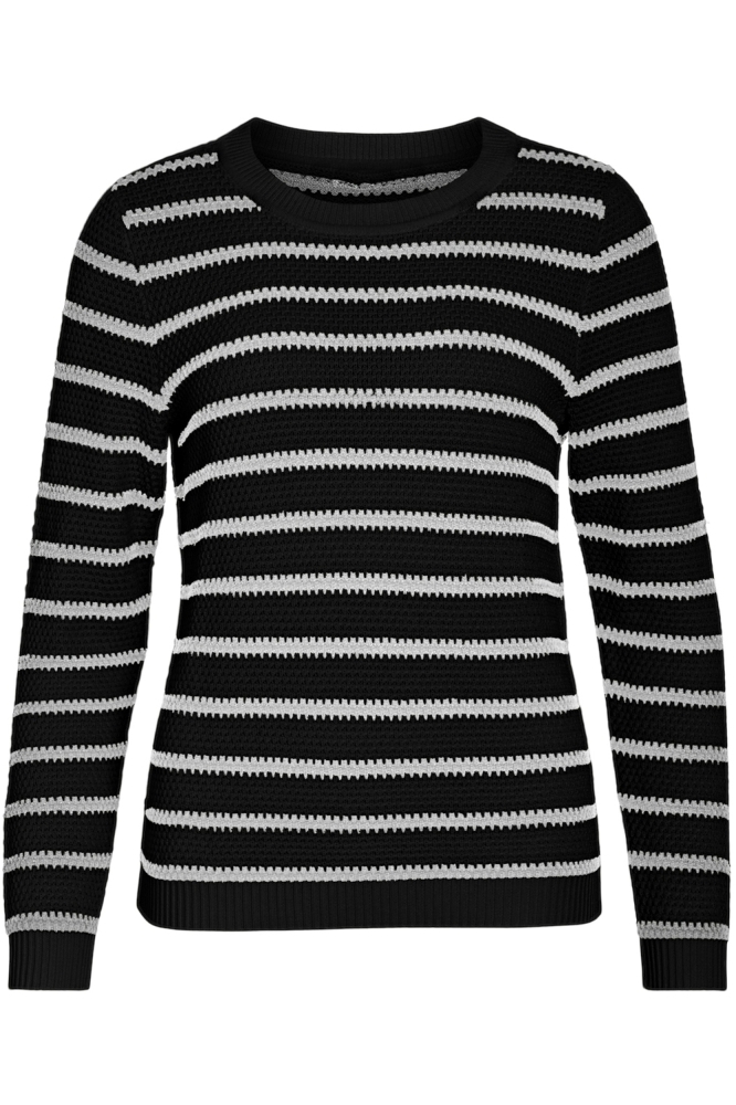 VIDALO O-NECK L/S STRIPE KNIT TOP- 14101685 Black/WHITE ALYS