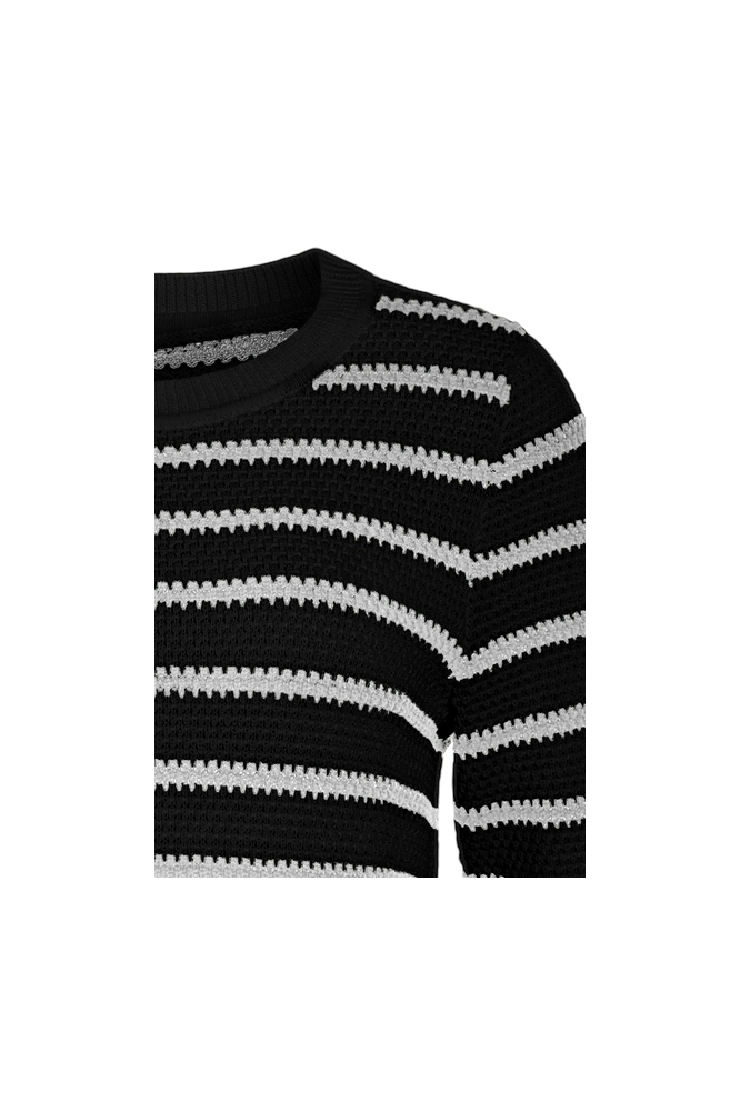 VIDALO O-NECK L/S STRIPE KNIT TOP- 14101685 Black/WHITE ALYS