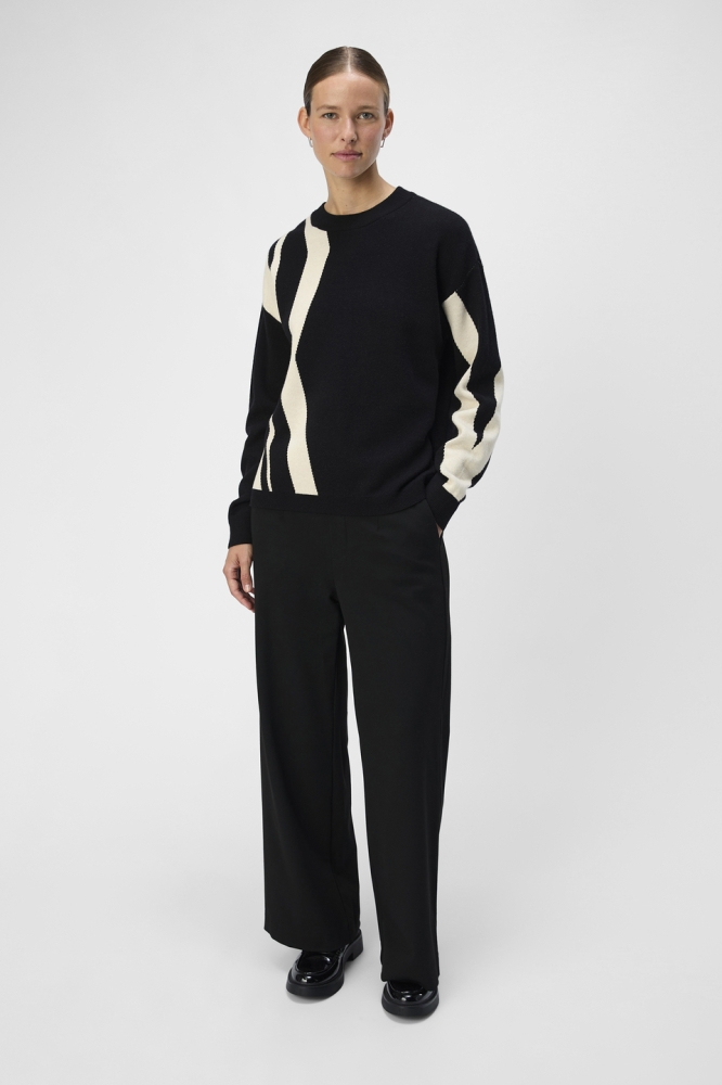 OBJRAY LO L/S KNIT PULLOVER AOP NOO 23044642 Black/Sandshell