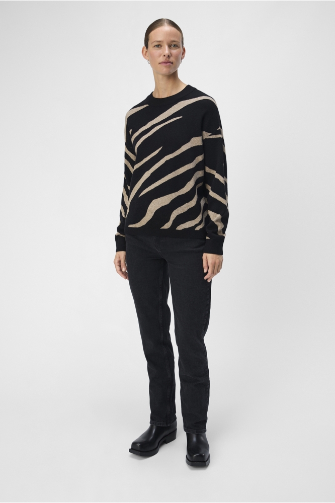 OBJRAY LO L/S KNIT PULLOVER AOP NOO 23044642 Black/Desert tau