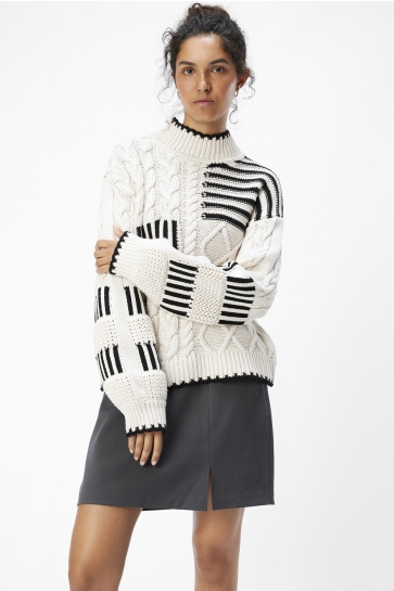 Object Trui OBJRUBY RE L/S KNIT PULLOVER CC1 AW 23044723 WHITE SAND/BLACK