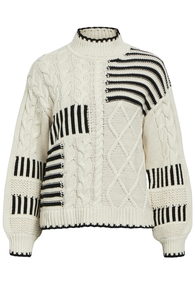 OBJRUBY RE L/S KNIT PULLOVER CC1 AW 23044723 WHITE SAND/BLACK