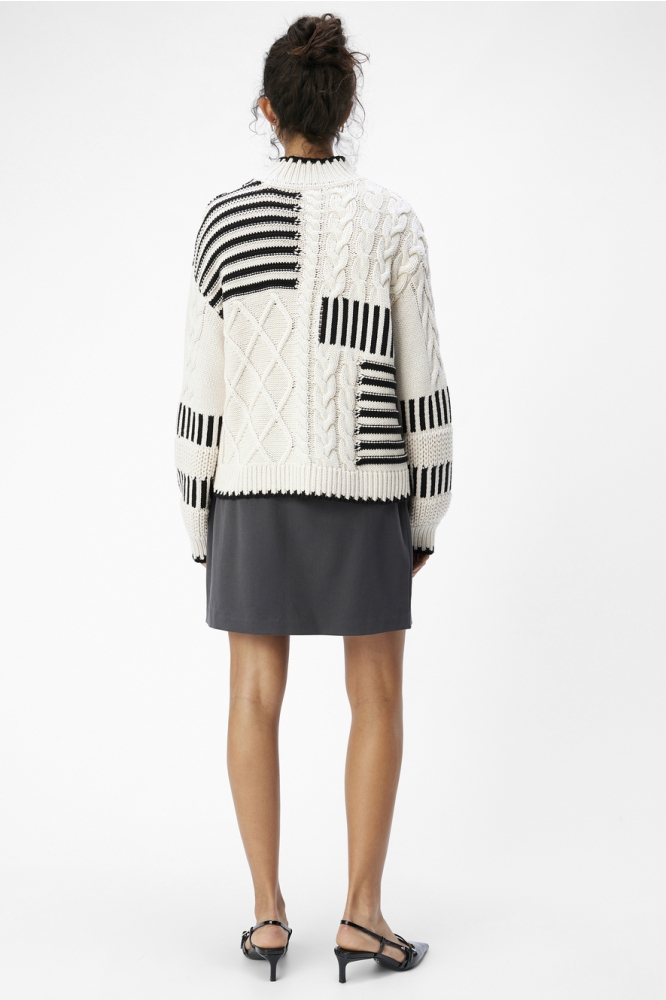 OBJRUBY RE L/S KNIT PULLOVER CC1 AW 23044723 WHITE SAND/BLACK