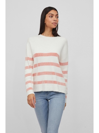 Vila Trui VIRIL STRIPE L/S KNIT TOP - NOOS 14079691 WHITE ALYSSUM/TIGERLILLY