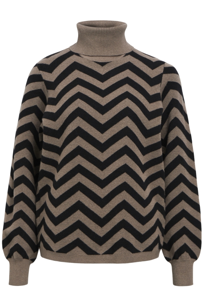 OBJRAY L/S KNIT ROLLNECK PULLOVER N 23043290 MOREL/BLACK ZIG