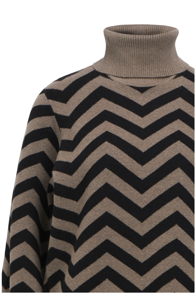 OBJRAY L/S KNIT ROLLNECK PULLOVER N 23043290 MOREL/BLACK ZIG