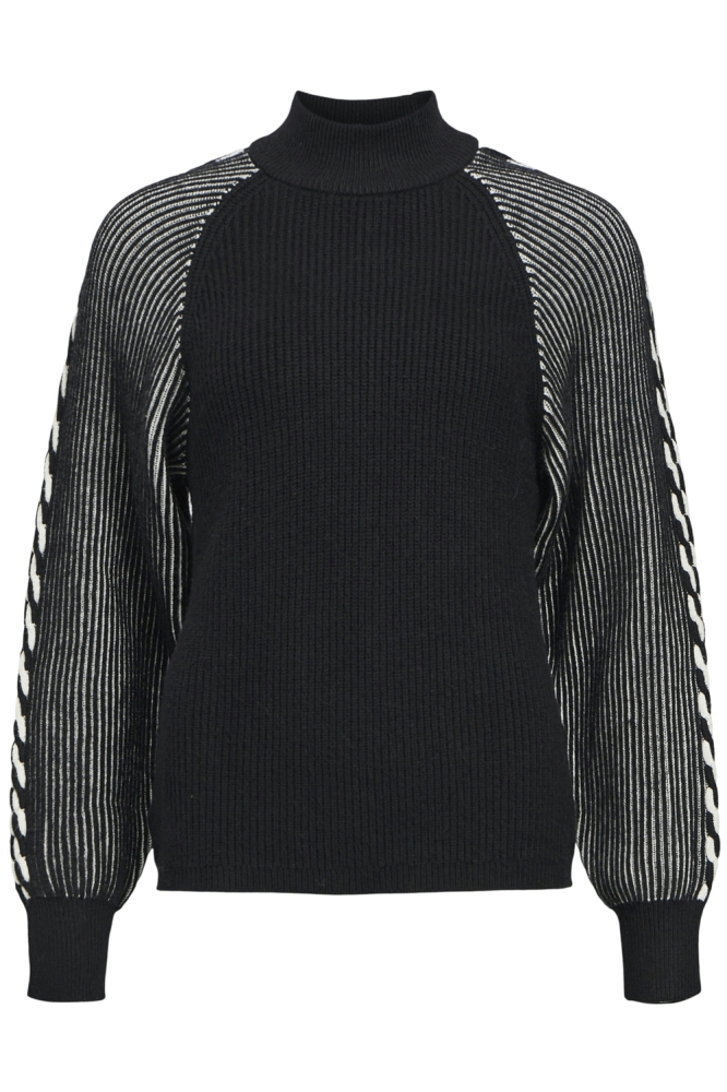 OBJSOFIE KNIT RE L/S PULLOVER 135 23045237 BLACK/WHITE SAND