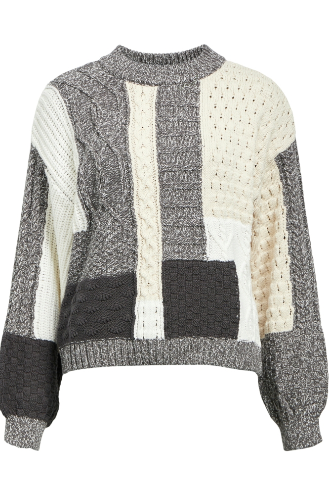 OBJRUSH RE L/S KNIT PULLOVER 135 23045255 White Sand/Grey multi