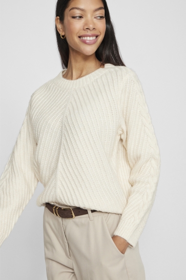 Vila Trui VIERIN L/S O-NECK CABLE KNIT TOP/BF 14100111 BIRCH