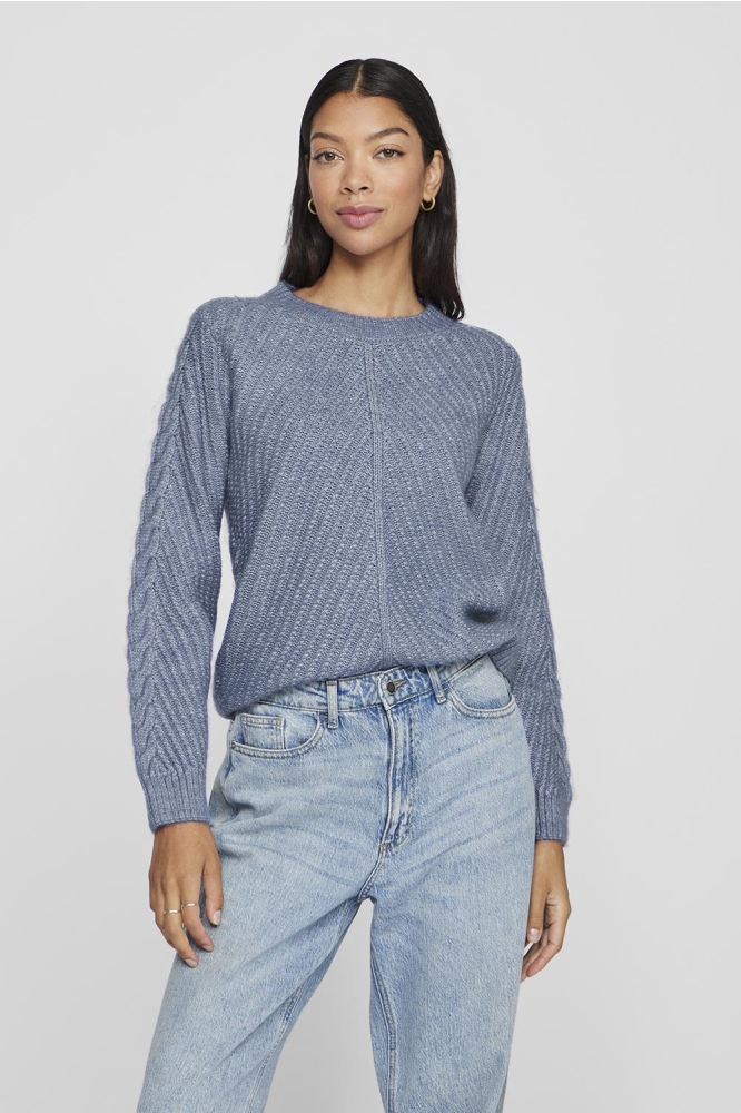 VIERIN L/S O-NECK CABLE KNIT TOP/BF 14100111 Bijou Blue