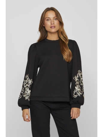 Vila Trui VISIF O-NECK L/S EMB SWEAT/R 14100563 Black Beauty/BIRCH EMBR