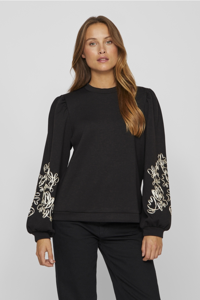 VISIF O-NECK L/S EMB SWEAT/R 14100563 Black Beauty/BIRCH EMBR