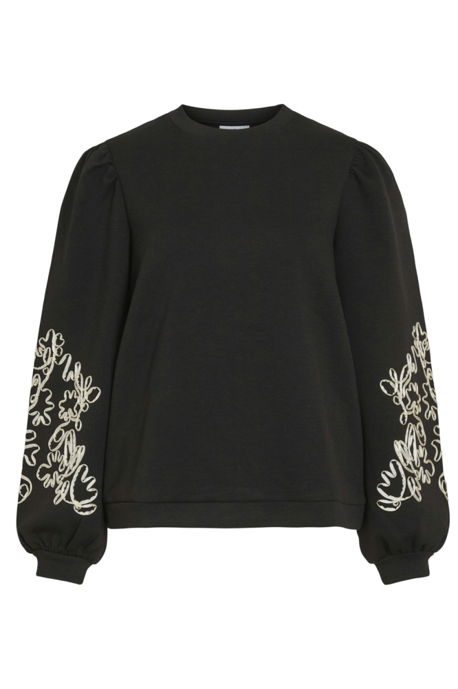 VISIF O-NECK L/S EMB SWEAT/R 14100563 Black Beauty/BIRCH EMBR