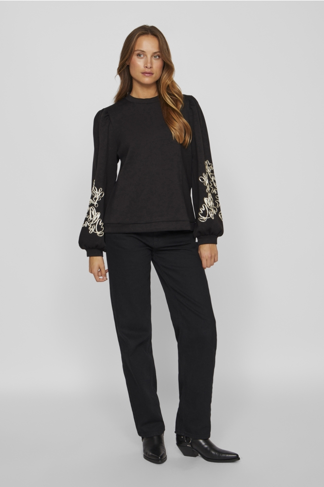 VISIF O-NECK L/S EMB SWEAT/R 14100563 Black Beauty/BIRCH EMBR