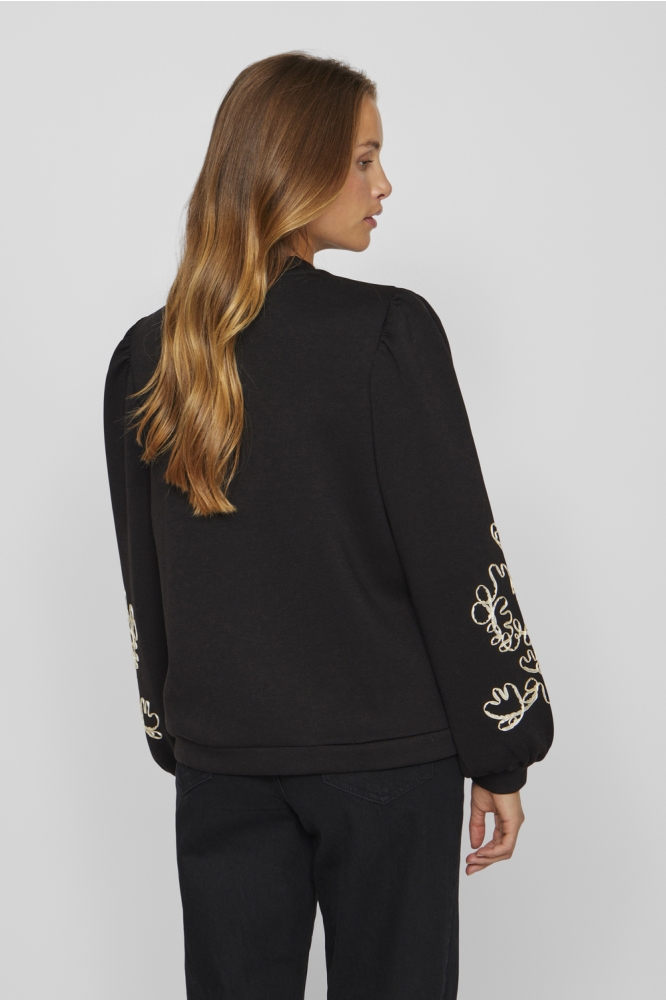 VISIF O-NECK L/S EMB SWEAT/R 14100563 Black Beauty/BIRCH EMBR