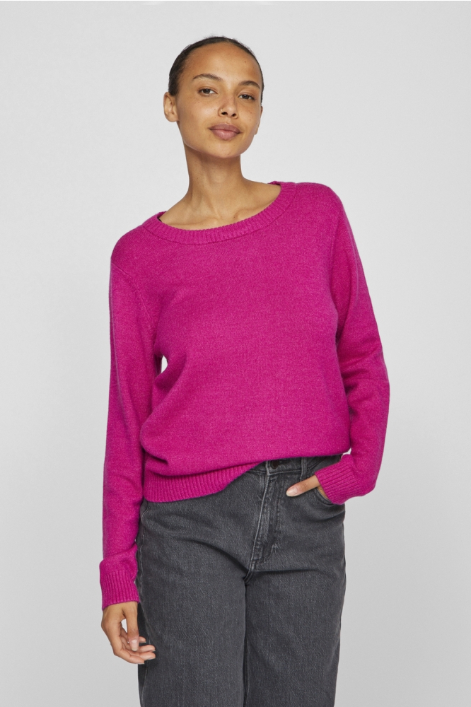 VIRIL O-NECK L/S KNIT TOP - NOOS 14054177 FESTIVAL FUCHSI/DARK