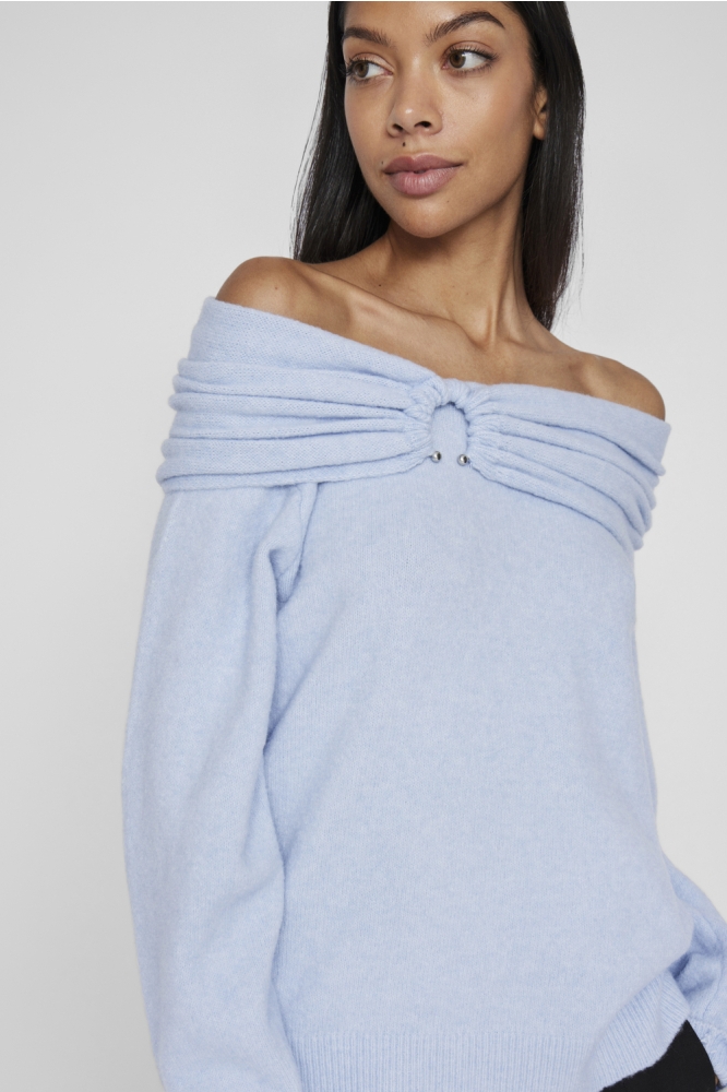 VIKENYA L/S OFF SHOULDER KNIT TOP/K 14105978 KENTUCKY BLUE/WHITE MELA