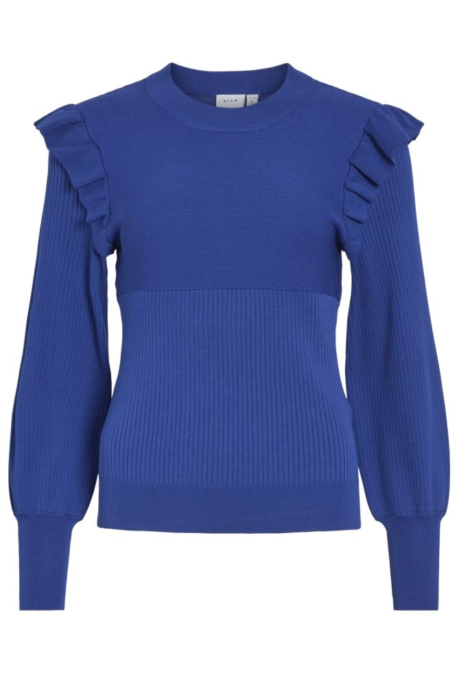 VINEIRA O-NECK L/S RIB KNIT TOP - 14094194 MAZARINE BLUE