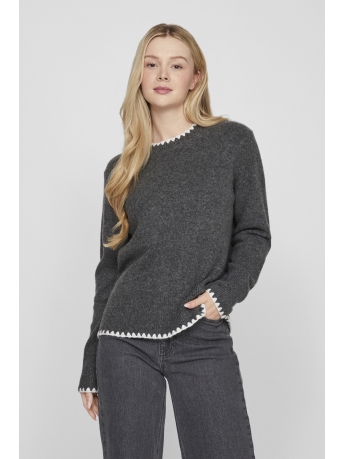 Vila Trui VIHEFNA STITCH DETAIL KNIT TOP/R 14098864 DARK GREY MELANGE/WHITE ALYS