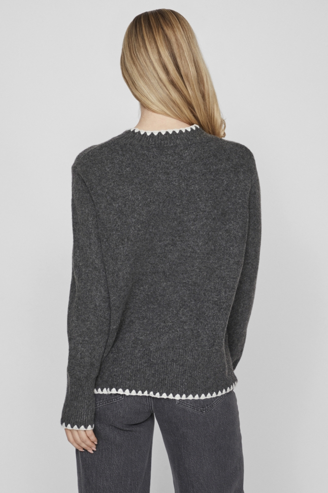 VIHEFNA STITCH DETAIL KNIT TOP/R 14098864 DARK GREY MELANGE/WHITE ALYS