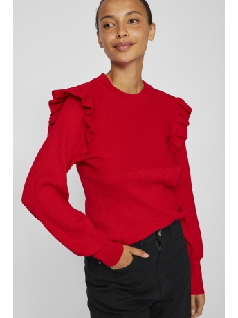 Vila Trui VINEIRA O-NECK L/S RIB KNIT TOP - 14094194 BARBADOS CHERRY