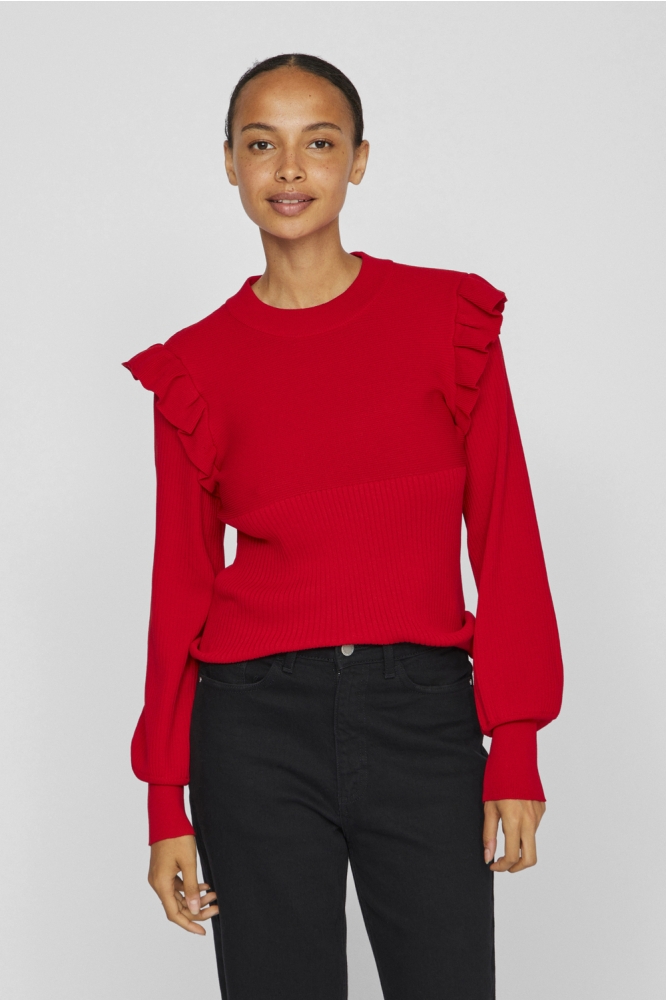 VINEIRA O-NECK L/S RIB KNIT TOP - 14094194 BARBADOS CHERRY