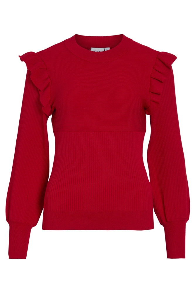 VINEIRA O-NECK L/S RIB KNIT TOP - 14094194 BARBADOS CHERRY