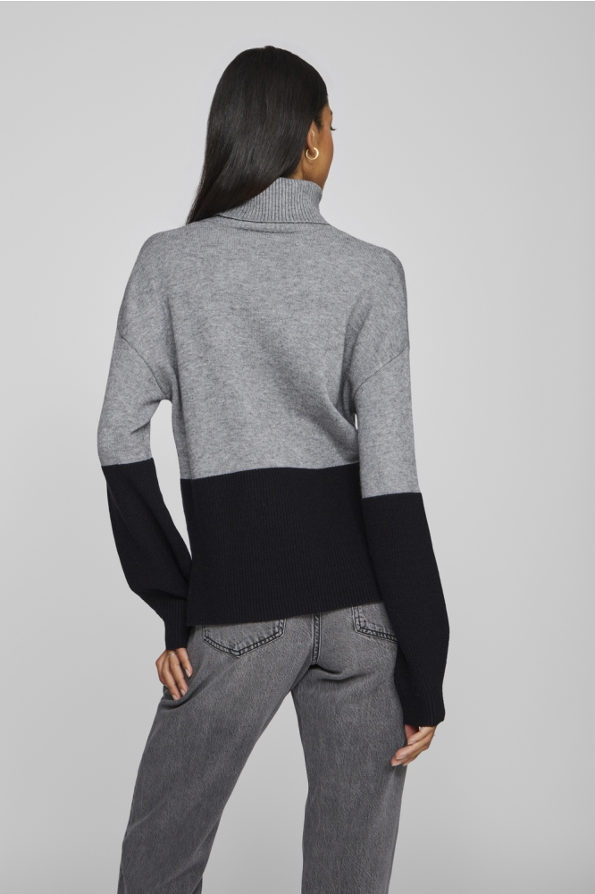 VIRIL BLOCKING ROLL-NK L/S KNIT TOP 14084235 MEDIUM GREY MEL/BLACK RIB