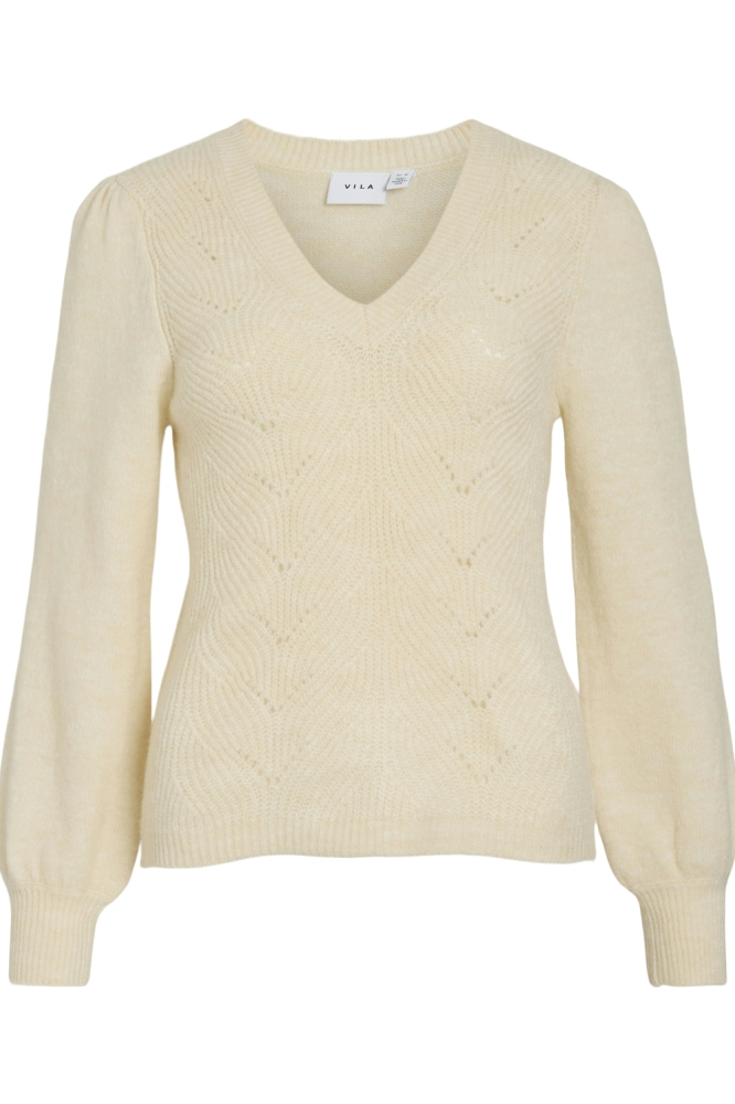 VICLEO V-NECK L/S DETAIL KNIT TOP/R 14098872 BIRCH