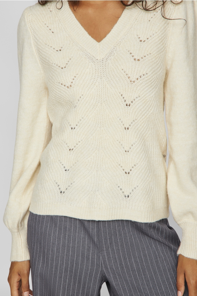 VICLEO V-NECK L/S DETAIL KNIT TOP/R 14098872 BIRCH