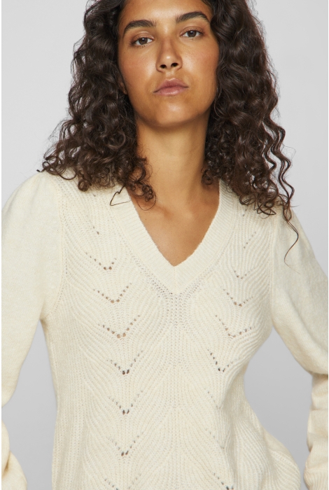 Vila vicleo v-neck l/s detail knit top/r