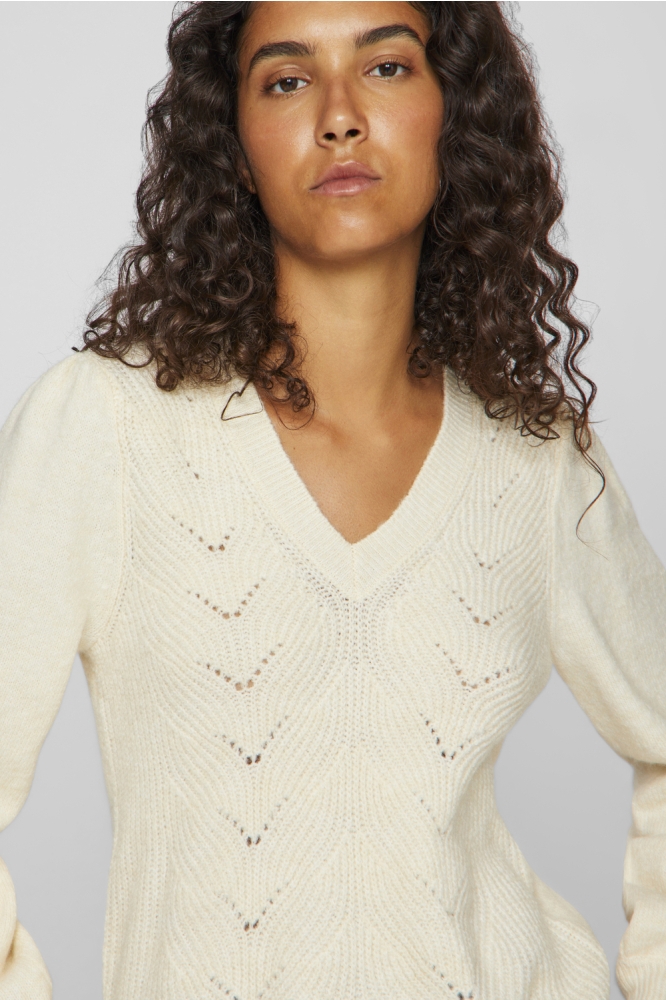 VICLEO V-NECK L/S DETAIL KNIT TOP/R 14098872 BIRCH