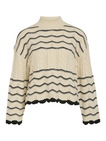 Vila Trui VIOVIRINA HIGH NECK L/S CABLE KNIT 14098580 BIRCH/BLACK BEAUTY