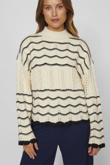 Vila Trui VIOVIRINA HIGH NECK L/S CABLE KNIT 14098580 BIRCH/BLACK BEAUTY