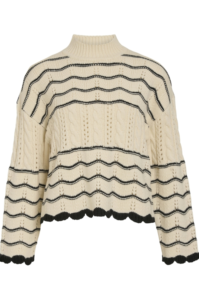 VIOVIRINA HIGH NECK L/S CABLE KNIT 14098580 BIRCH/BLACK BEAUTY