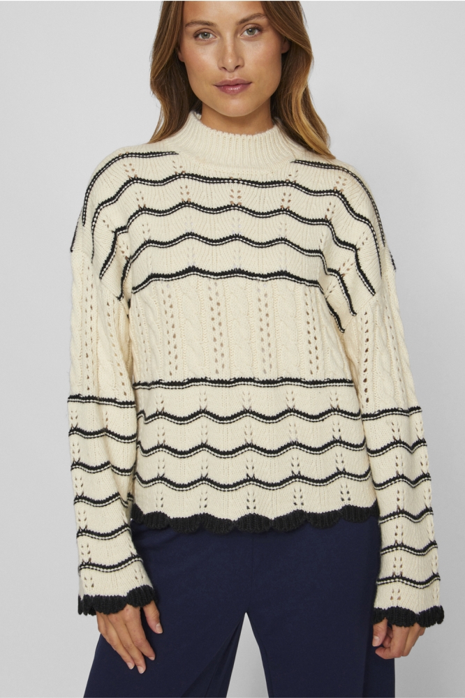 VIOVIRINA HIGH NECK L/S CABLE KNIT 14098580 BIRCH/BLACK BEAUTY