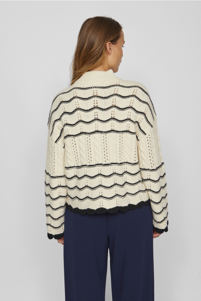 VIOVIRINA HIGH NECK L/S CABLE KNIT 14098580 BIRCH/BLACK BEAUTY