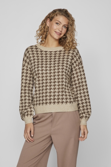 Vila Trui VIRIL L/S HOUNDSTOOTH KNIT TOP/KA 14095973 NATURAL MELANGE/HOUNDSTOOT