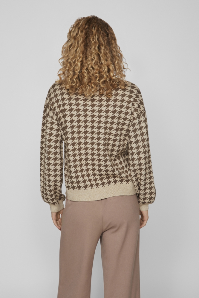 VIRIL L/S HOUNDSTOOTH KNIT TOP/KA 14095973 NATURAL MELANGE/HOUNDSTOOT