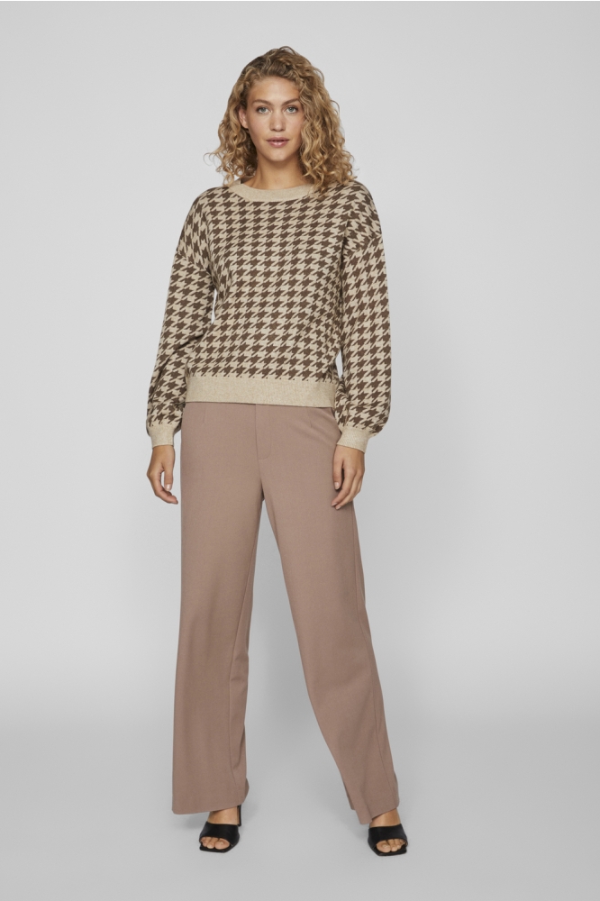 VIRIL L/S HOUNDSTOOTH KNIT TOP/KA 14095973 NATURAL MELANGE/HOUNDSTOOT