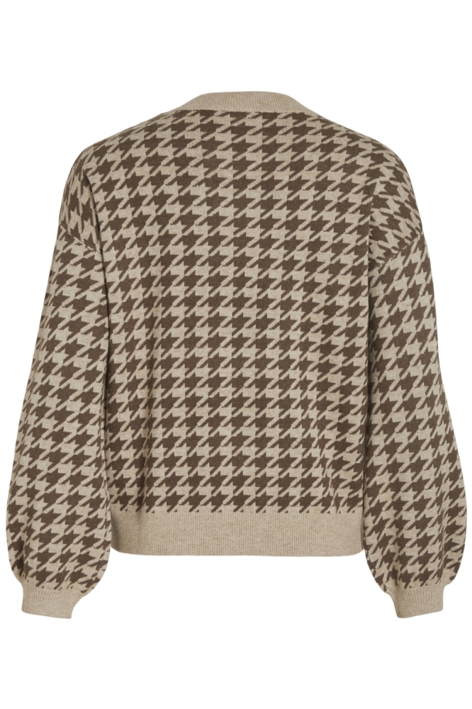 VIRIL L/S HOUNDSTOOTH KNIT TOP/KA 14095973 NATURAL MELANGE/HOUNDSTOOT